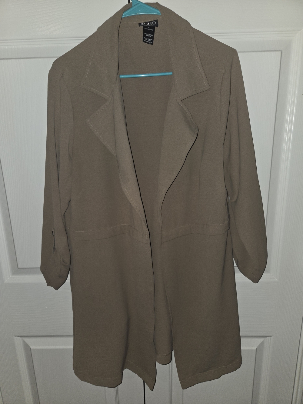 SOHO Taupe Open-Front Women's Long Blazer Jacket